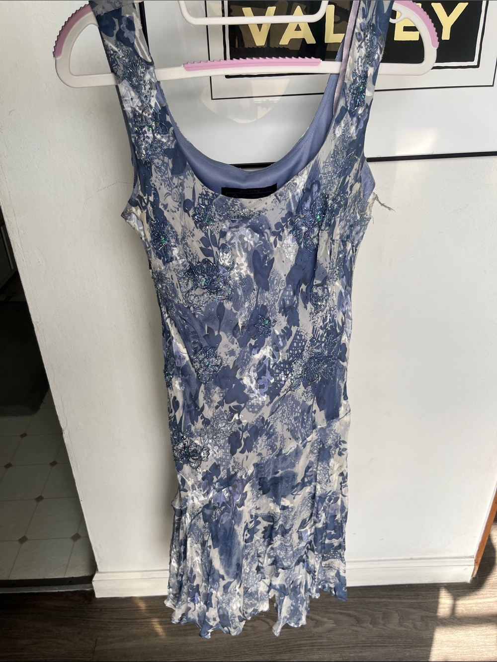 Alex Evenings Blue and White Floral Scoop-Neck Midi Dress